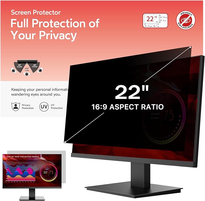BERSEM 22 Inch Monitor Computer Privacy Screen Filter by BERSEM