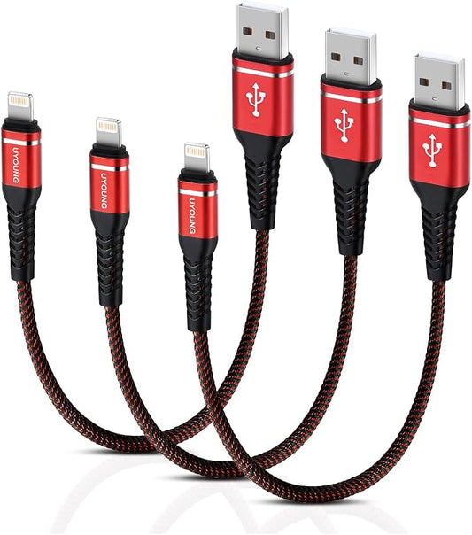 Short iPhone Charger 1FT 3Pack USB to Lightning Cable Nylon Braided Heavy Duty by UYOUNG