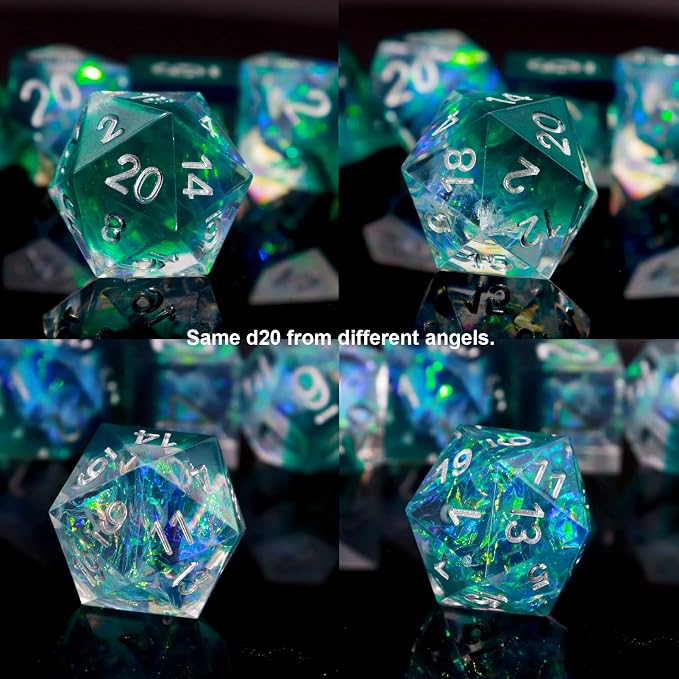 Haxtec DND Dice Set Sharp Edge Resin Dice Iridecent Inclusion - Image 7