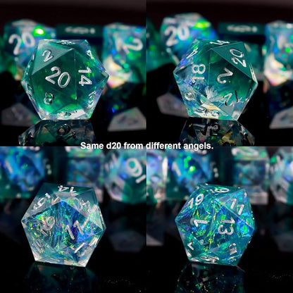 Haxtec DND Dice Set Sharp Edge Resin Dice Iridecent Inclusion - Image 7