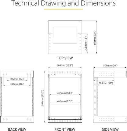 StarTech.com 2-Post 12U Heavy-Duty Wall Mount Network Rack, Wall Mount Data Rack - Image 6