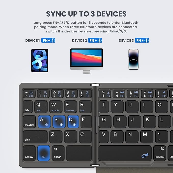 Foldable Bluetooth Keyboard, Portable Full Size Folding Keyboard - Image 3