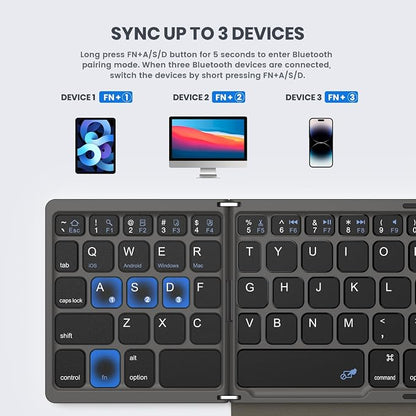 Foldable Bluetooth Keyboard, Portable Full Size Folding Keyboard - Image 3