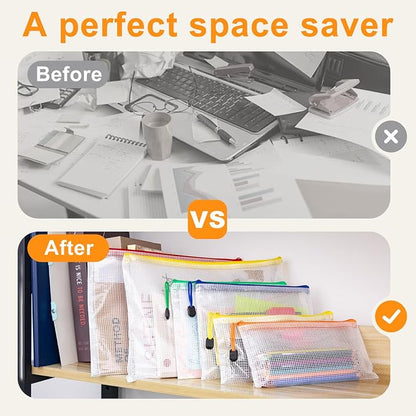 64Pack Mesh Zipper Pouch Bags, Waterproof A4 Letter Size Document Zipper Pouches - Image 3