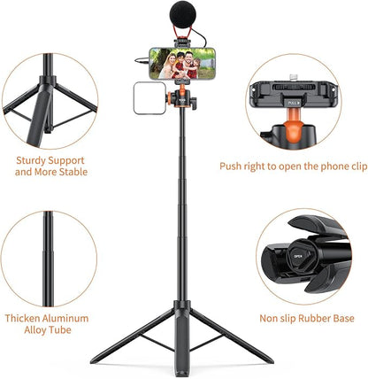 VRIG TP16 Camera Tripod, 55 inch Extendable Phone Selfie Stick Camera Tripod - Image 5