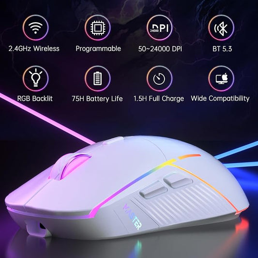 FFJ Wireless Gaming Mouse, 24000 DPI, Tri-Mode 2.4G/USB-C/Bluetooth 5.3 Gaming - Image 2