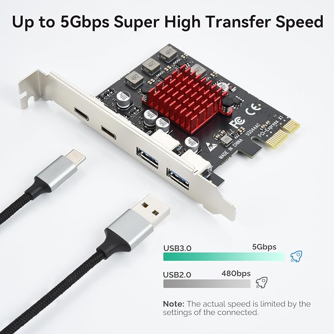ELUTENG 4 Ports USB 3.1 PCIE Expansion Card Superspeed PCI Express Expansion - Image 3
