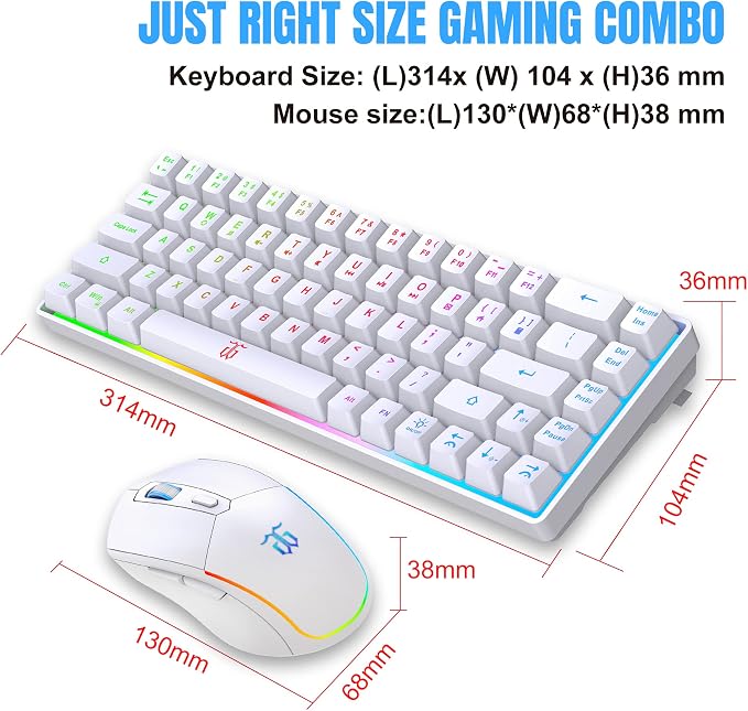 Snpurdiri 60% Wireless Gaming Keyboard and Mouse Combo, LED Backlit - Image 6