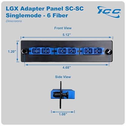 ICC SC-SC Fiber Optic Adapter Panel, LGX Compatible, 6 Fibers, Singlemode - Image 7