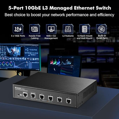 MokerLink 5 Port 10G Managed Ethernet Switch, 10G/5G/2.5G/1G Auto-Adaptive - Image 2