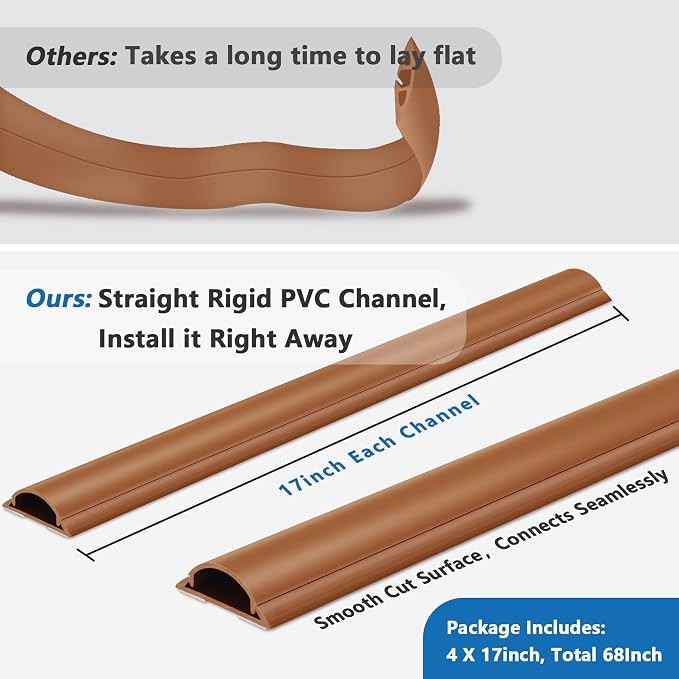 Cord Hider Floor 68in, Large Capacity Floor Cord Cover, Hard PVC Wire Cover - Image 3