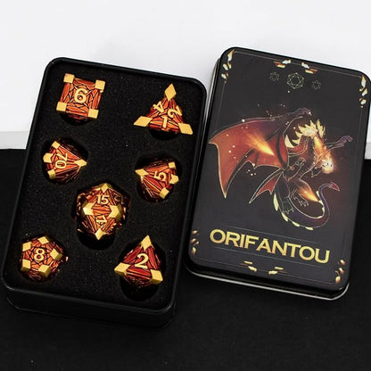Metal DND Dice Set Golden Red Debris RPG D and D Dice - Image 6