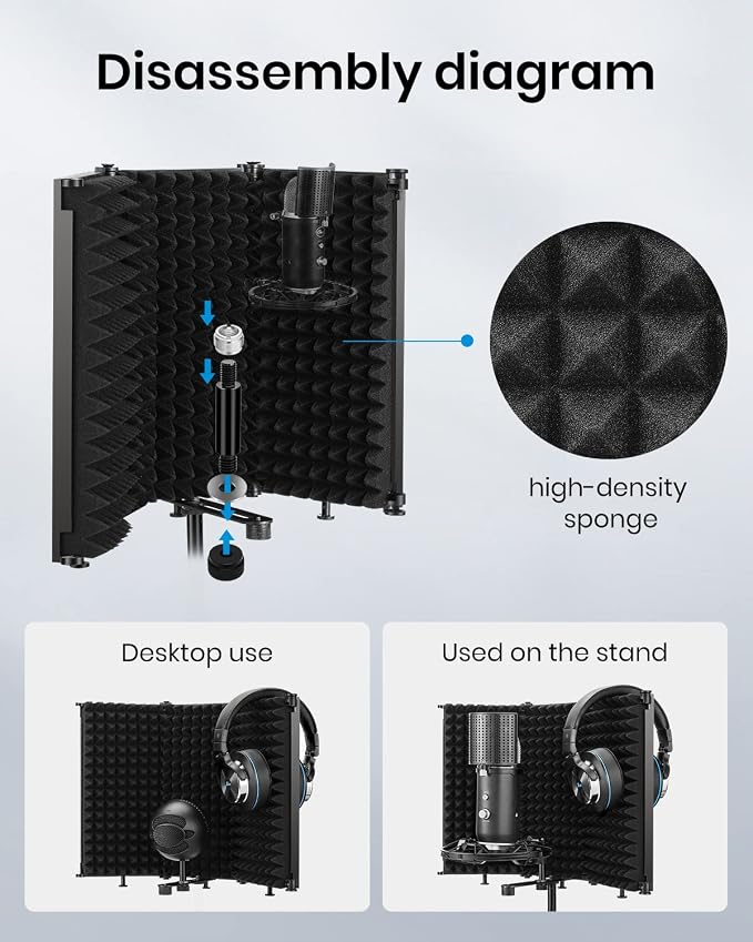 Moukey Microphone Isolation Shield, Foldable Mic Shield - Image 4