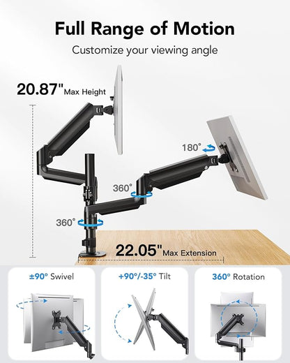 HUANUO Dual Monitor Mount up to 32 inches Screens, Taller Monitor Stand Hold - Image 4