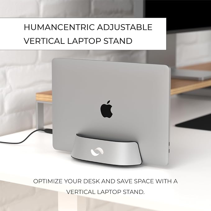 HumanCentric Vertical Laptop Stand in Silver Aluminum, Upright Adjustable - Image 2