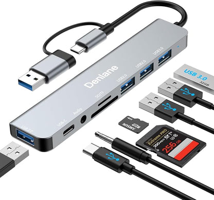 USB C Hub USB Hub 3.0 for Laptop, Upgrade 8 in 2 USB Splitter by TransferInformationSimpler