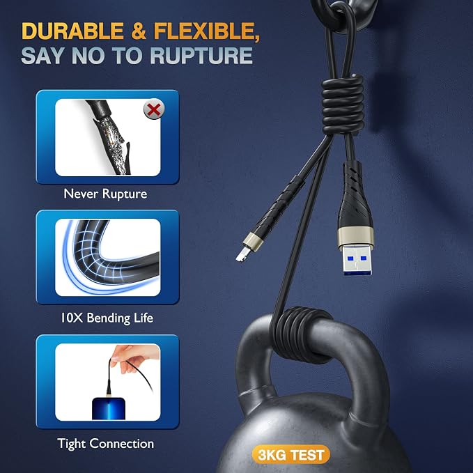 OIITH Apple MFi Certified iPhone Charger Cable 3 Pack 3 Ft, Lightning Charging - Image 5
