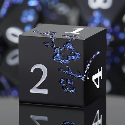 Glitter Blue D&D Metal Dice, DNDND 7 PCS Flower Metallic DND Dice Set by DNDND