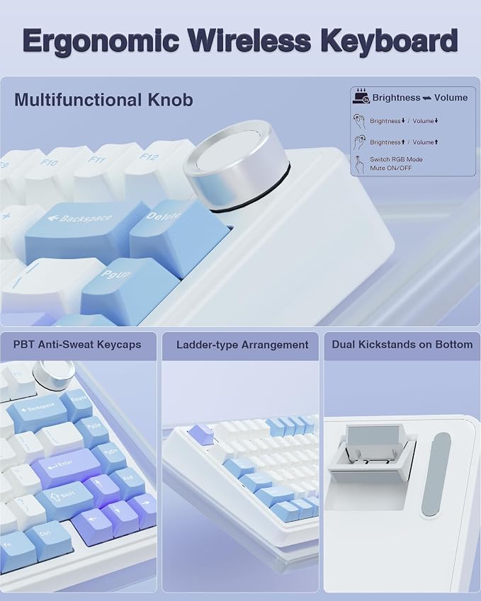 AULA F75 75% Wireless Mechanical Keyboard, Hot Swappable Creamy Keyboard - Image 8