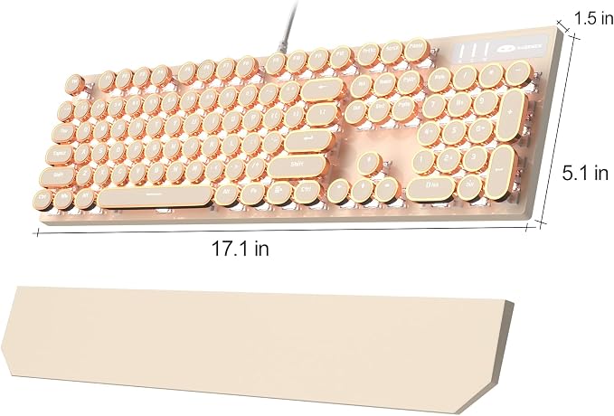 MageGee Typewriter Mechanical Gaming Keyboard, Retro Punk Creamy Round Keycaps - Image 8
