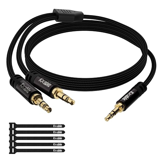 1/8 Inch TRS Stereo Y Splitter Cable 10FT, 3.5mm Male to 2-Male Y-Splitter by Kxable