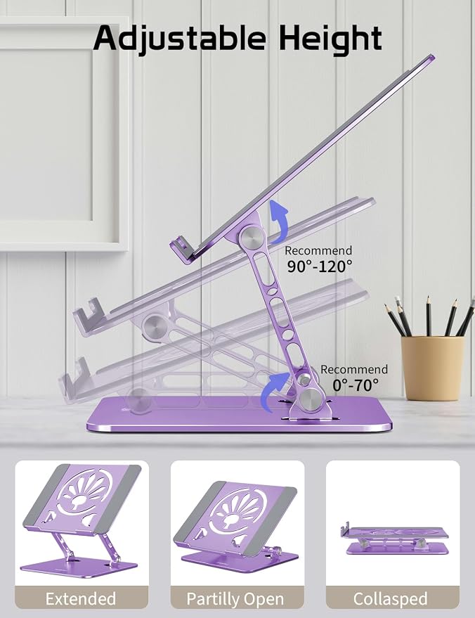 Aluminum Laptop Stand for Desk – Adjustable Ergonomic Laptop Riser, Foldable & - Image 5