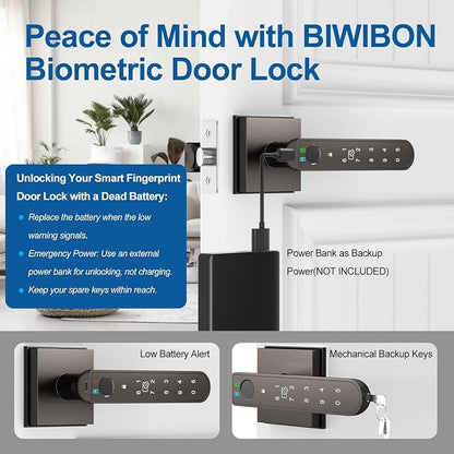 BIWIBON Fingerprint Door Lock, 5 in 1 Finger Print Door Knob - Image 6
