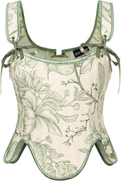 SCARLET DARKNESS Bustier Tops for Women Renaissance Floral Lace Up Bodyshaper by SCARLETDARKNESS