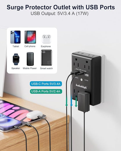 Black Wall Power Strip, 8 Way Outlets - Image 3
