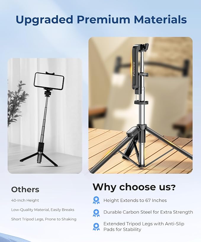 67‘’ Selfie Stick Travel Tripod, Extendable Tripod - Image 6
