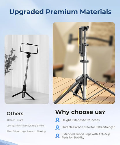 67‘’ Selfie Stick Travel Tripod, Extendable Tripod - Image 6