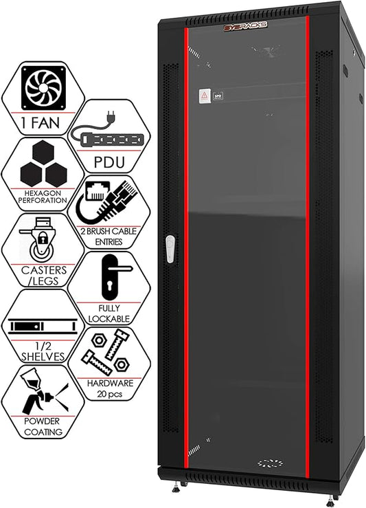18U Wall Mount Server Rack Cabinet – 19" Network Rack Enclosure, PDU & Shelf by SYSRACKS