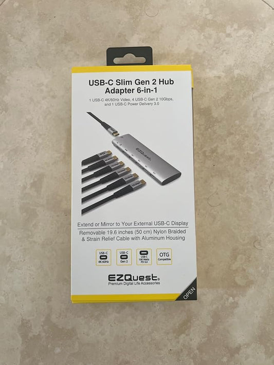 EZQuest USB-C Slim Gen 2 Hub Adapter 6-in-1 1 USB-C 4K/60Hz Video, 4 USB-C Gen - Image 2