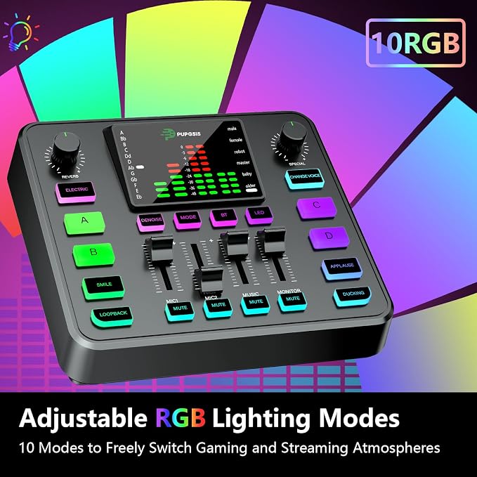 Pupgsis Gaming Audio Mixer, Audio Interface, Sound Board - Image 8