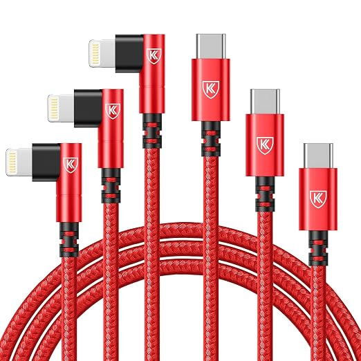 USB C to Lightning Cable 6FT, 90 Degree iPhone Charger Cables 3Pack Fast by KIYODA