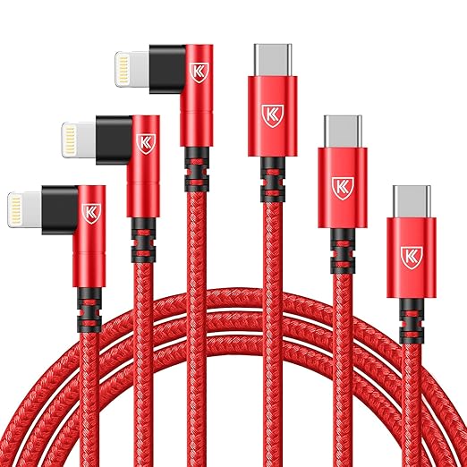 90 Degree USB C to Lightning Cable 10FT, iPhone Charger 3Pack Fast Charging by KIYODA