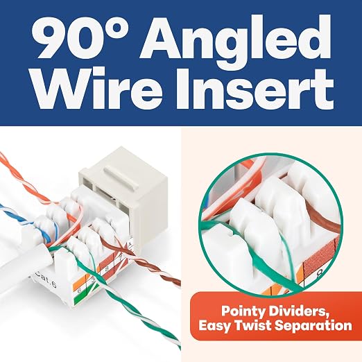 Everest 90° Angled RJ45 Cat6 Keystone Jacks 20-Pack in Light Almond - Image 3