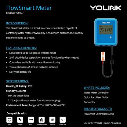 YoLink FlowSmart NSF Water Meter, Smart Water Usage Monitor and Water Leak - Image 7