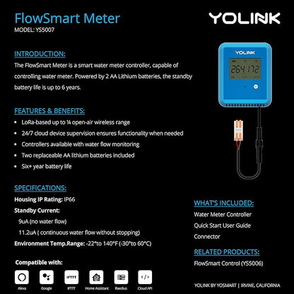 YoLink FlowSmart NSF Water Meter, Smart Water Usage Monitor and Water Leak - Image 7