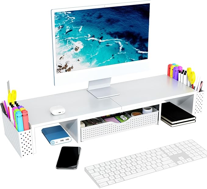 Spacrea Metal Desk Organizers and Accessories, Dual Monitor Stand Riser - Image 3