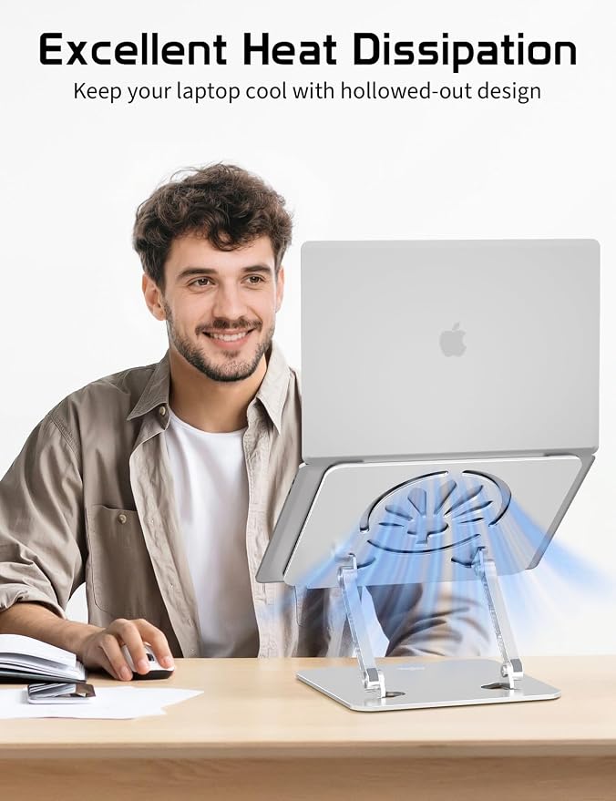 Aluminum Laptop Stand for Desk – Adjustable Ergonomic Laptop Riser, Foldable & - Image 2