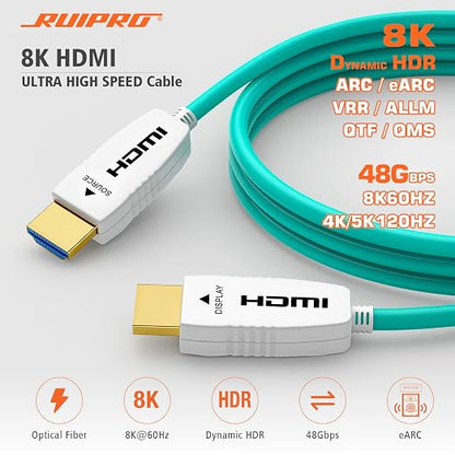 RUIPRO 8K Fiber Optic HDMI Cable 6 Feet 48Gbps 8K60Hz 4K120Hz Dynamic HDR eARC - Image 3