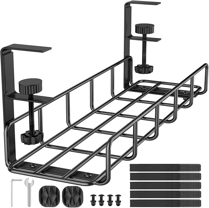 Under Desk Cable Management Tray, 15.7'' No Drill Steel Desk Cable Organizers by REFLYING