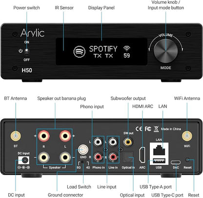Arylic H50 Hi-Fi 50W*2 WiFi Audio Amplifier - Image 3