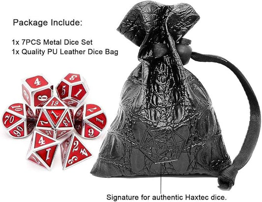 Haxtec Metal Dice Set D&D Red Silver DND Dice Set - Image 2