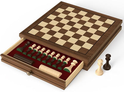 Premium Natural Walnut 13" x 13" Magnetic Wooden Chess Set by Unknown