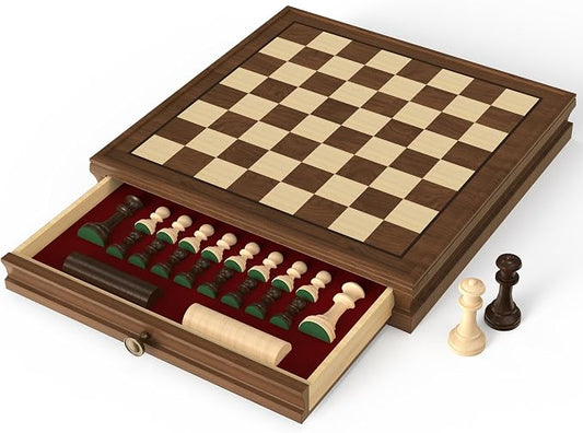 Premium Natural Walnut 13" x 13" Magnetic Wooden Chess Set by Unknown