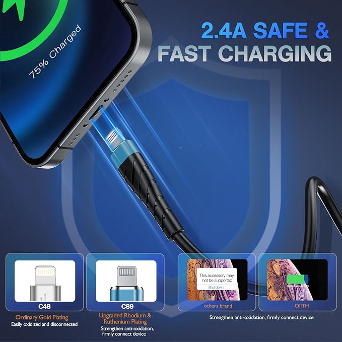 OIITH MFi Certified for iPhone Charger Cable 3 Pack 10 Ft, Extra Long for - Image 3