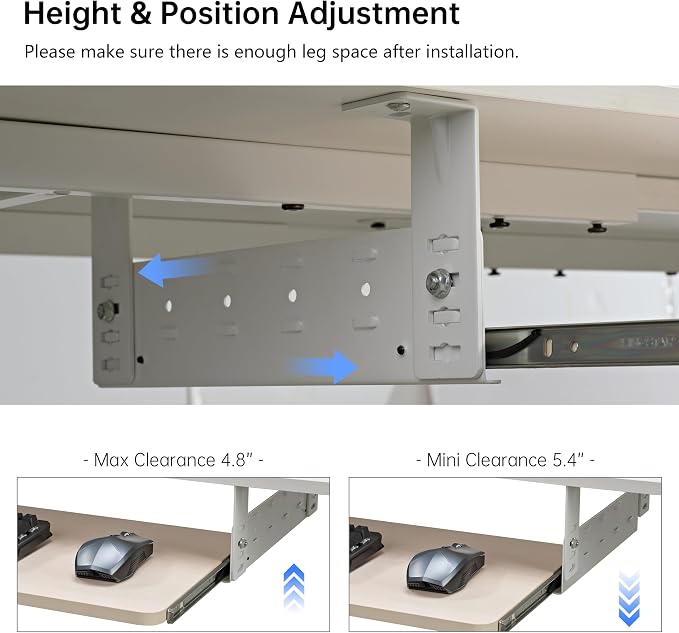 EUREKA ERGONOMIC Adjustable Keyboard Tray Under Desk, 28x11 Inch Large Slide - Image 4