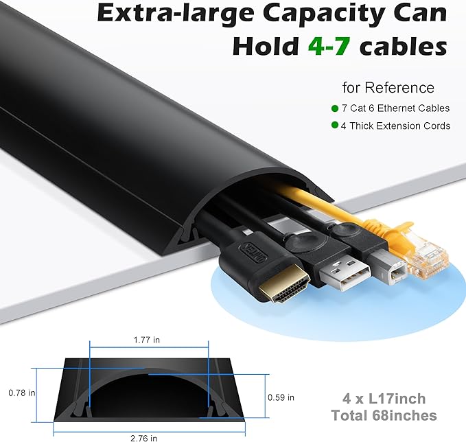 Cord Cover Floor 68in, Large Capacity Floor Cable Cover, Hard PVC Cord Hider - Image 2